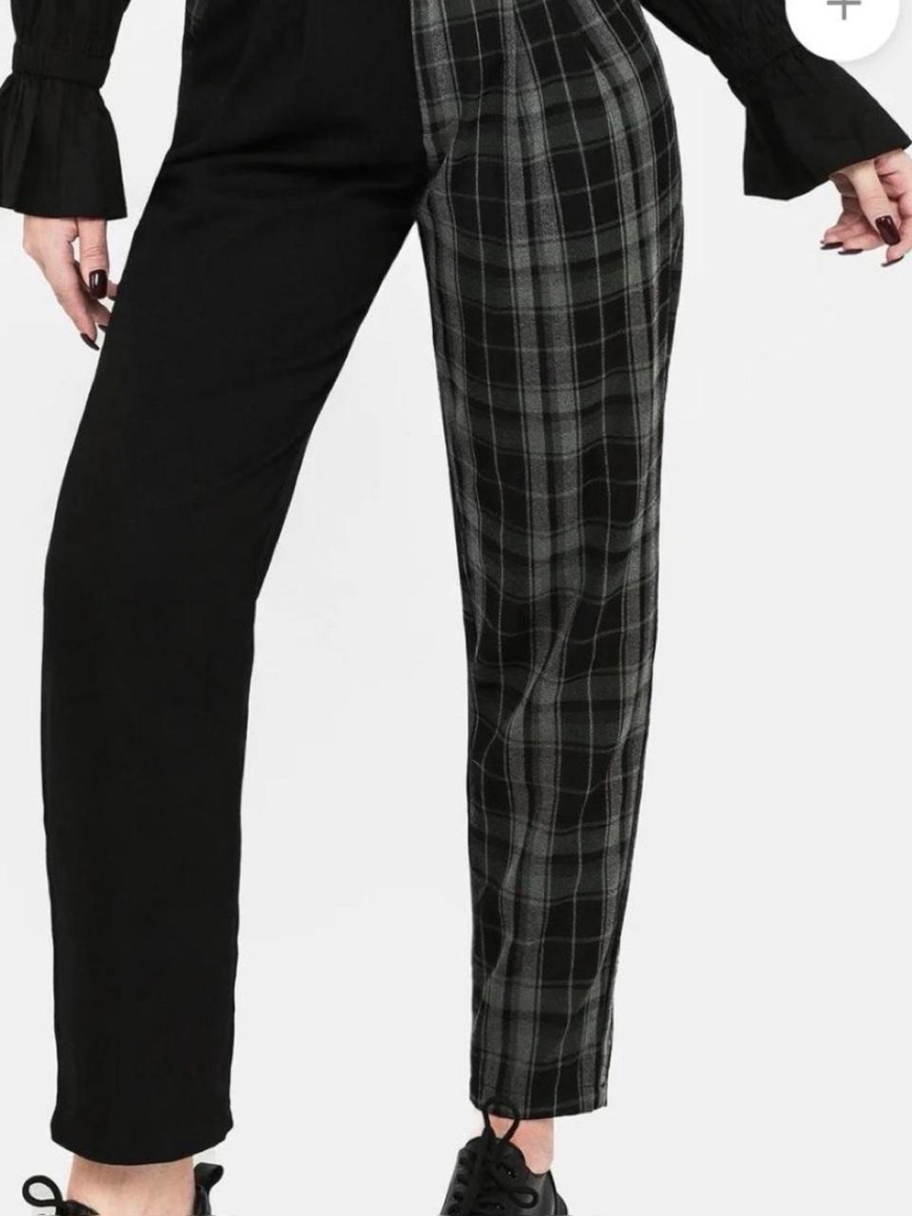 Disturbia Two-Tone Plaid & Solid Trousers - Black & Green, US size 4, EU36